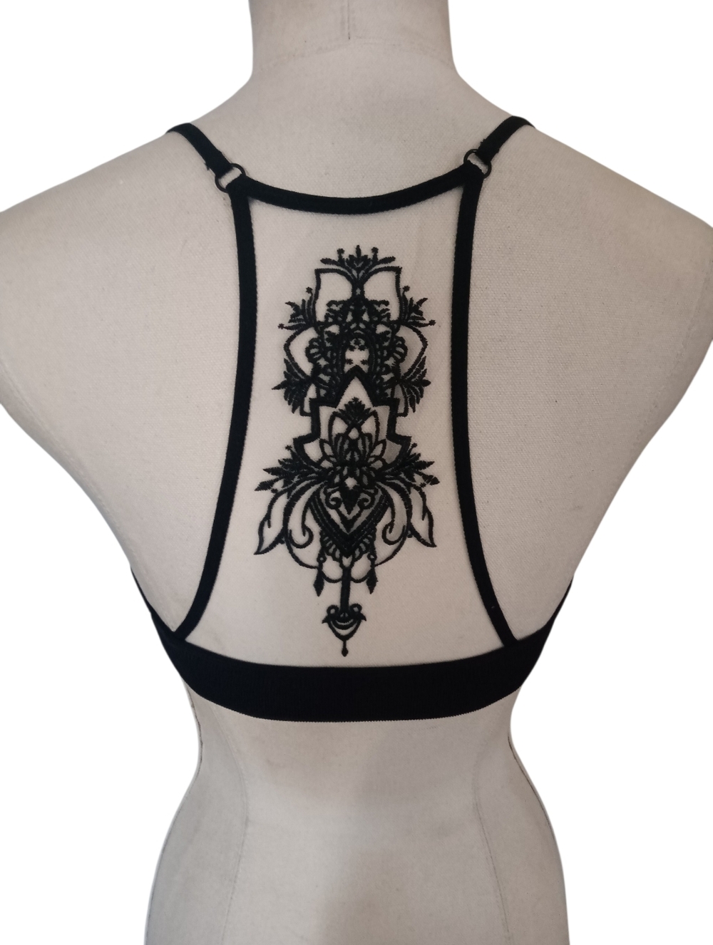 Soft Mesh Black Tattoo Racerback Bralette Size XS/S New